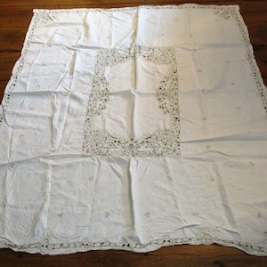 Coverlet or Quilt, Large Hand Made, Vintage Cotton and Lace Material, Hand Sewn Antique Textile