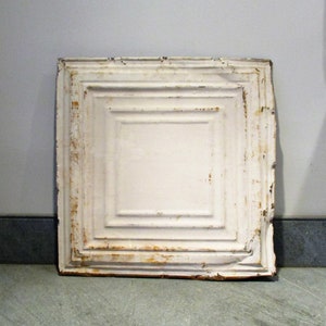Large Concentric Square Tin Ceiling Tile: Neoclassical Architectural Salvage