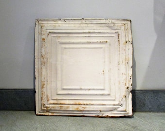Tin Ceiling Tile, Large Concentric Square Design Tin Tile, Neoclassical, Architectural Salvage from Virginia