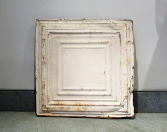 Large Concentric Square Tin Ceiling Tile: Neoclassical Architectural Salvage