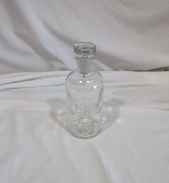 Vintage Wheaton Apothecary Bottle: Embossed Sodium Hydroxide, Frosted Stopper