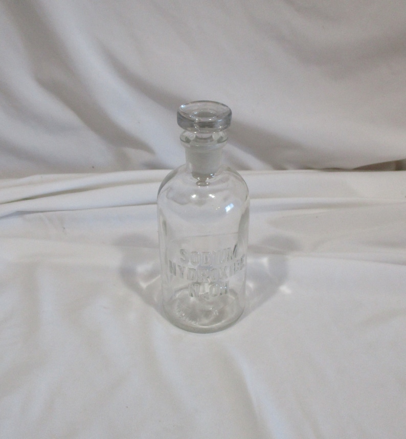 Vintage Wheaton Apothecary Bottle: Embossed Sodium Hydroxide, Frosted Stopper image 1