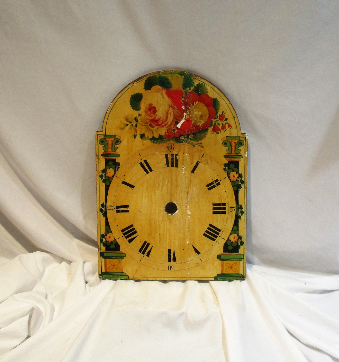 Hand Painted Antique Wood Clock Face, Salvaged From Old German