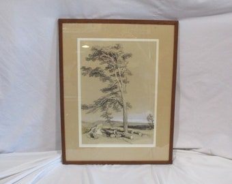 British School Gouache Landscape and Woodcutter, Late 18th or early 19th Century English Original Antique Framed and Unsigned Watercolor