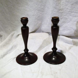 Pair (sort of) of Candlesticks, Vintage Antique Turned Wood Tulip Candle Holders