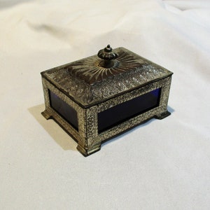 Jewelry Box, Rectangular Old Trinket Box, Vintage Japanese Blue Apothecary Glass Storage Box, Jewelry Casket