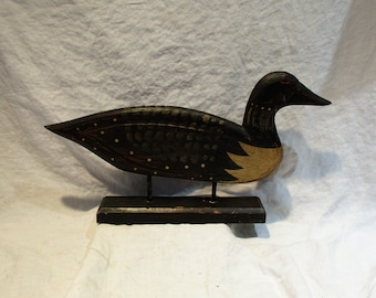 Duck Sculpture, Hand Made Folk Art Duck Figurine, Hand Made and Hand Painted Wood Art