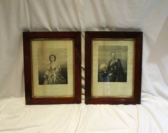 Pair of 19th Century Portraits, Prince and Princess Frederick William of Prussia, Framed Lithographs, Old Art Salvage