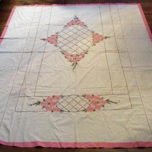 Coverlet or Quilt, Large Hand Made Needlepoint or Embroidery  Hand Sewn Antique Textile