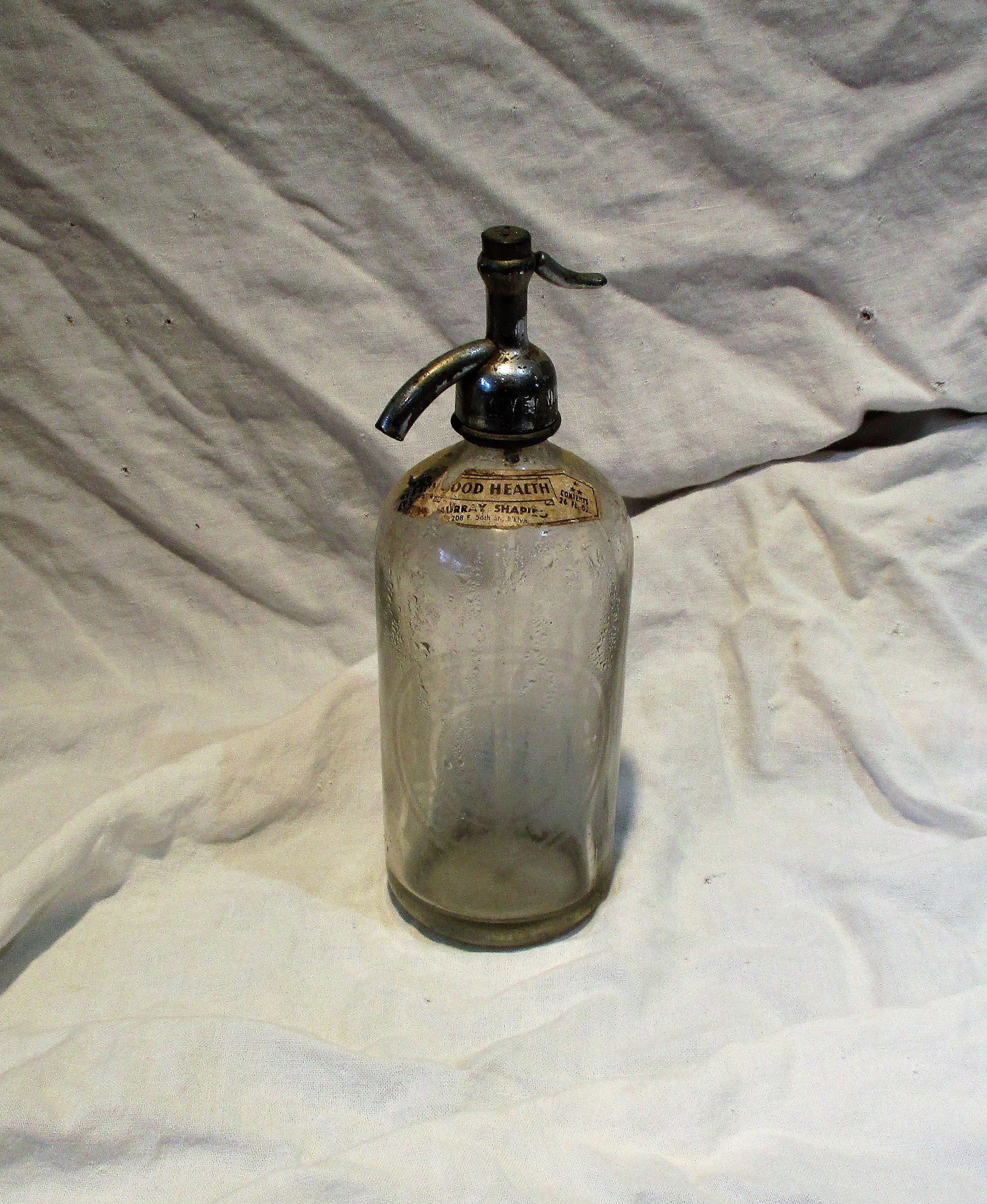 Seltzer Bottle, Unusual American Flag Graphics New York City Beverage Label, Vintage Laboratory Salvage