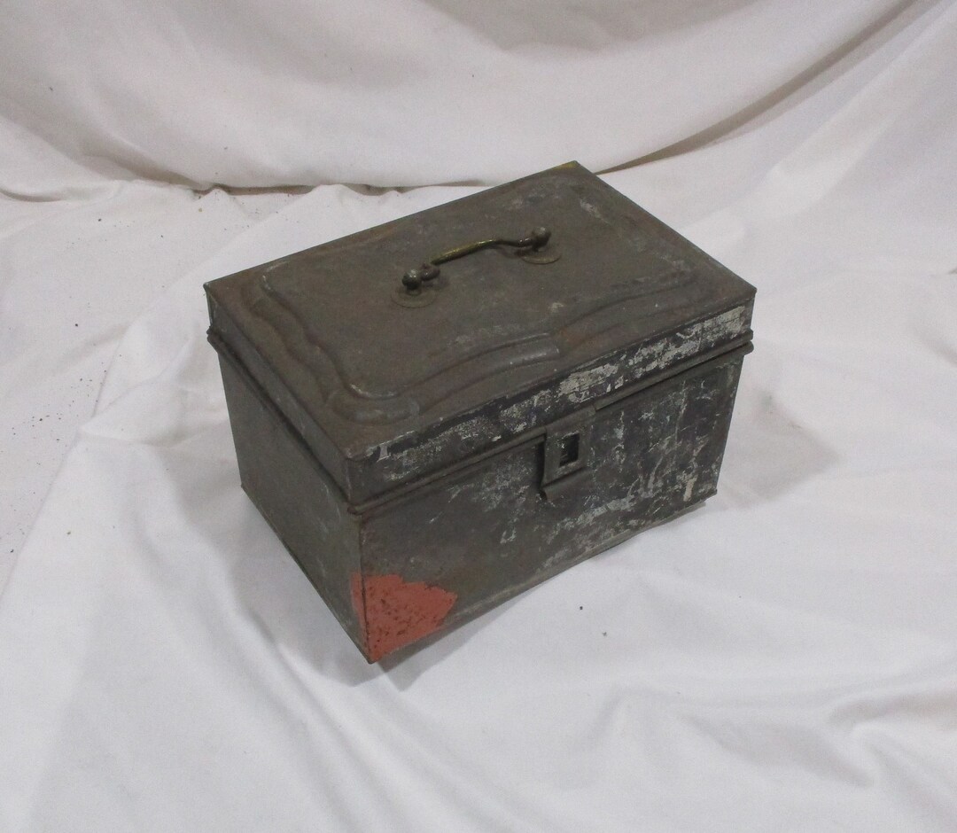 Antique Metal Cash Box: 1800s Banker's Tin With Raised Relief - Etsy