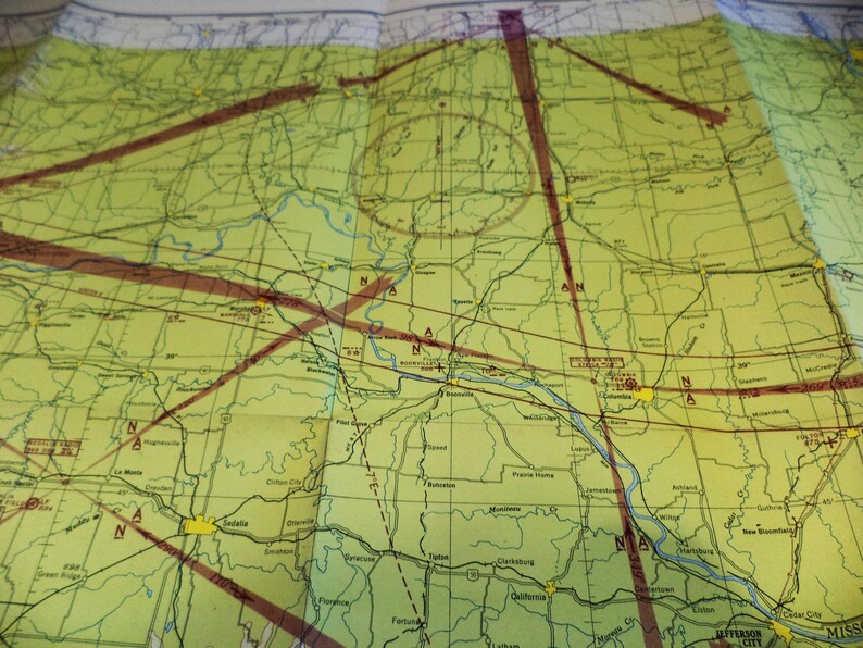 Vintage Pilot/'s Map Aeronautical Map 1944 Vintage Flight Chart Map Vectors St Louis to Kansas City