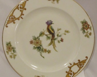 Antique Epiag Czechoslovakia Porcelain Plate: Bird & Scrolls, 1930s