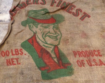 Burlap Sack, Farmers Finest Red River Valley Potatoes, Vintage Farm and Barn Stock