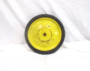 Swan Deluxe Tractor Wheel, Vintage Yellow Metal Hub, 10" Diameter Salvage