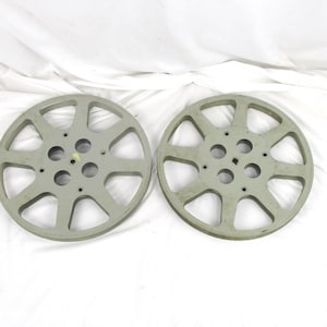 Pair of Film Reels, Mid Century Movie Reels, Metal Salvaged Movie Reels, Home Movie or Media Room Decor
