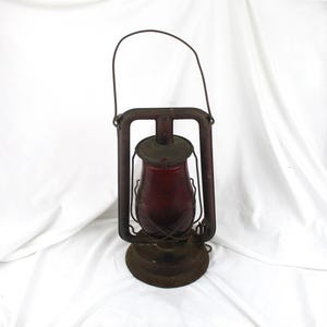 Antique Railroad Lantern, Vintage Red Glass Railway Signal Lantern Salvage, Old Railroad Salvage