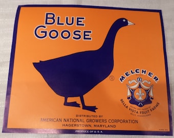 Crate Label, Blue Goose Fruit Crate, New Old Syock, Highly Decorative Farm Salvage