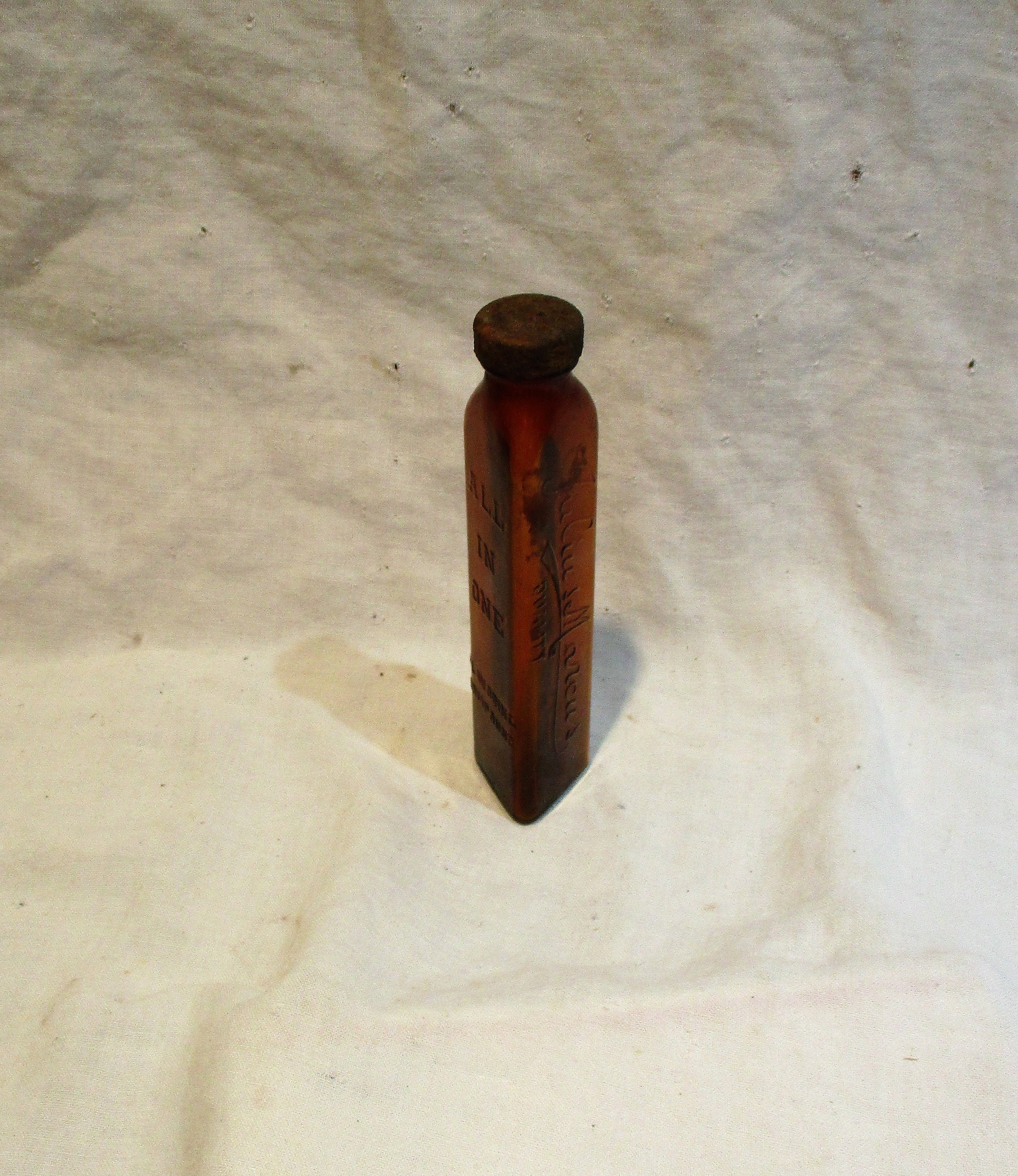 Vintage Julius Marcus Flavoring Bottle: Brown Triangular Apothecary
