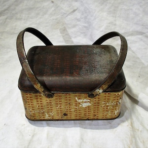 Antique Tobacco Tin: Woven Picnic Basket Motif, Cut Plug