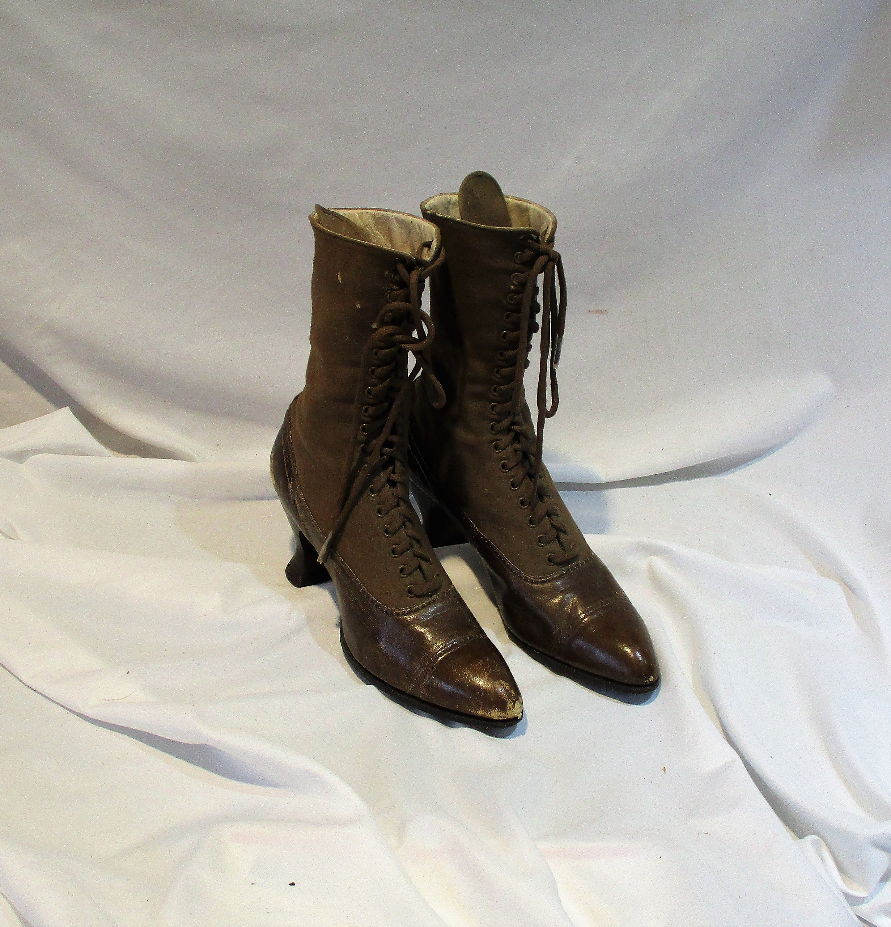 Edwardian Brown Leather and Fabric Two Tone Boots Very Old | Etsy