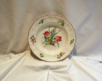 French Floral Large Bowl, Luneville France Wildflowers, Old Bowl