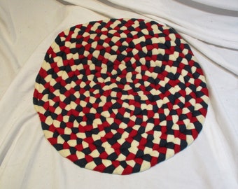 Vintage Braided Chair Pad: Handmade Patriotic Cotton Rug