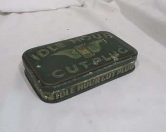 Decorative Tin, Idle Hour Cut Plug Tobacco Tin, US Tobacco Company, Richmond Virginia Tobacco, Antique Tin, Tobacco Advertising Tin