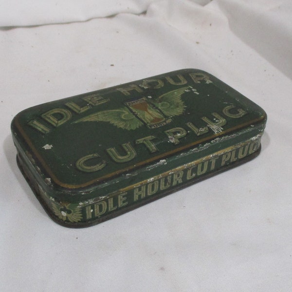 Decorative Tin, Idle Hour Cut Plug Tobacco Tin, US Tobacco Company, Richmond Virginia Tobacco, Antique Tin, Tobacco Advertising Tin