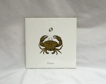Vintage Cancer Zodiac Tile: Architectural Salvage Trivet