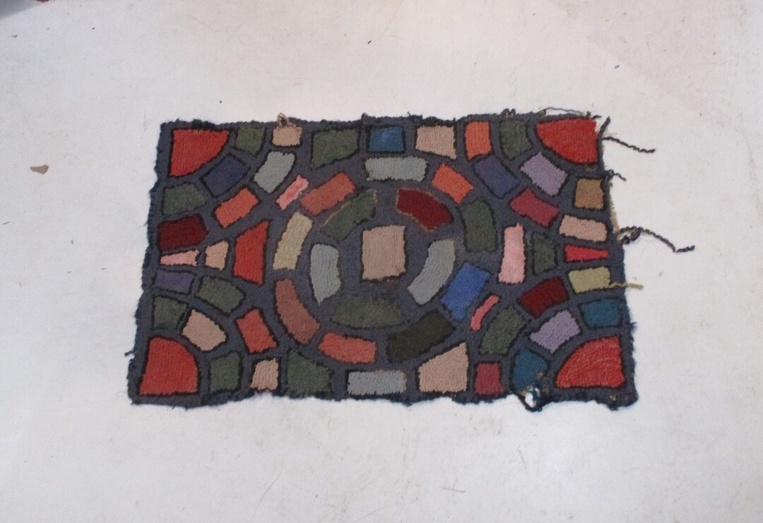 Rectangular Hooked Rugs Hooked Rug, Vintage Modern Art Abstract Folk Art, Rectangular Antique ...