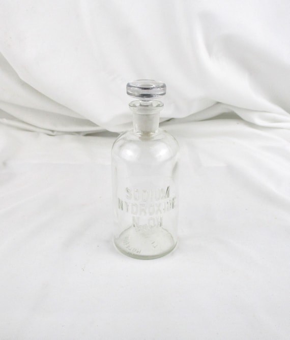 Vintage Wheaton Apothecary Bottle: Frosted Stopper, Embossed Sodium Hydroxide