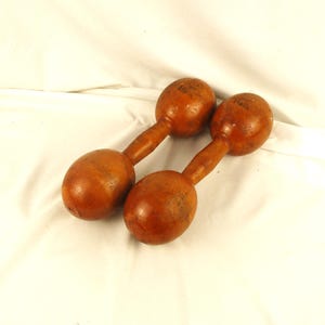 Dumbbells, Pair of Antique Columbia 1 1/2 Lb Wood Exercise Weights, Old Pair of Barbells