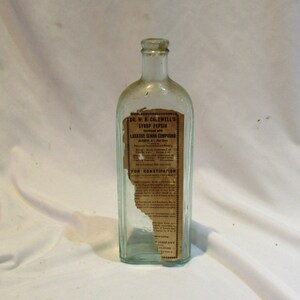 Antique Aqua Glass Bottle: Dr. W. B. Caldwell&#39;s Syrup Pepsin