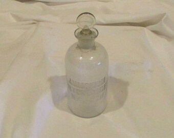 Apothecary Empty Glass Bottle, Frosted Stopper, Embossed Chemical Name, Ammonium, Chemistry Laboratory Salvage, Wheaton, New Jersey