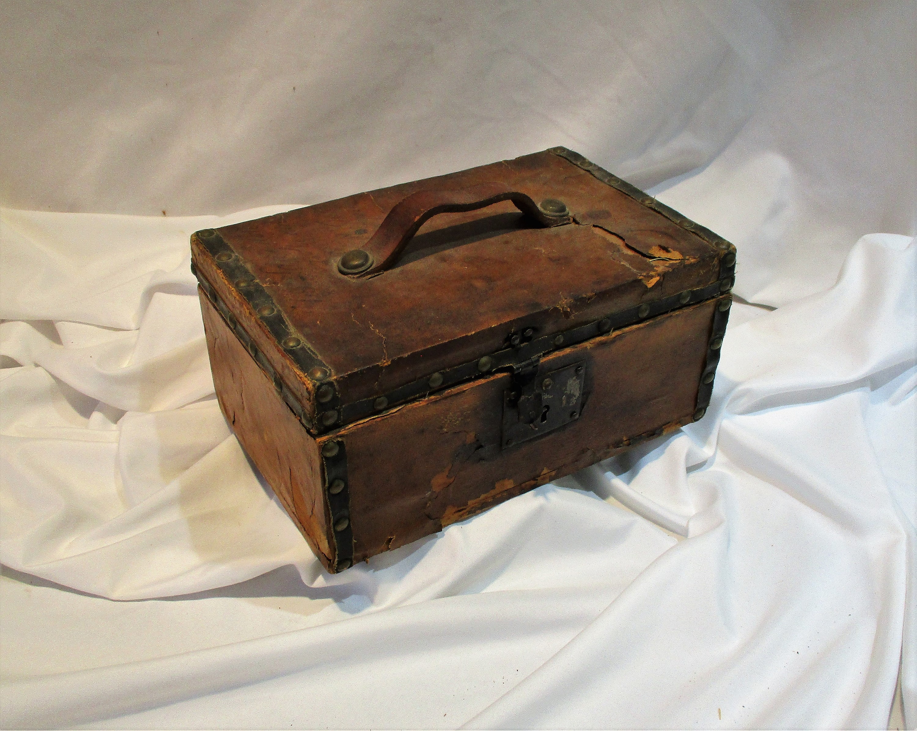Hand Made Locking Storage Box Wood Paper Leather and Metal photo