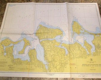 1955 Long Island and New York Oyster and Huntington Bays, Long Island Sound Southern Shore, Vintage Maritime Shore and Sounding Map