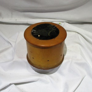 Antique American Wood Sewing Box: Folk Art Needle & Spool Holder
