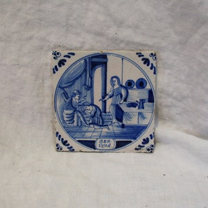 Delft Tile, Old Eighteenth Century Tile, Antique Blue and White Biblical Religious Tile, Hand Painted Old Tile