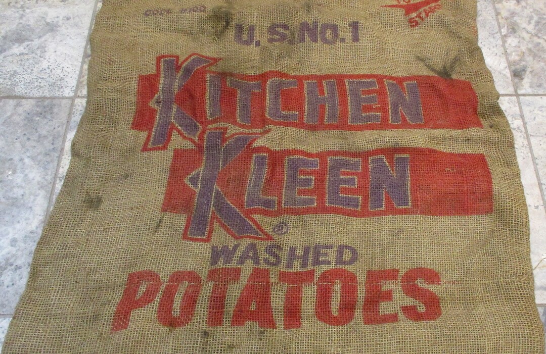 Burlap Potato Sack, Retro Kitchen Kleen Brand Potatoes, Vintage