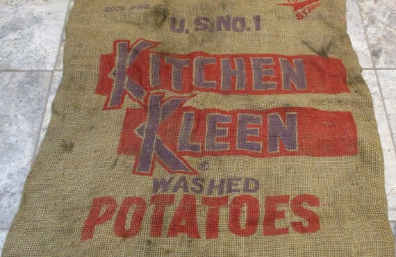 Burlap Potato Sack Retro Kitchen Kleen Brand Potatoes Vintage