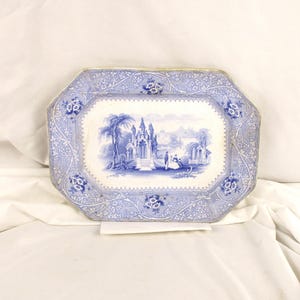 19th Century Staffordshire Platter: William Adams Columbia Blue Transferware