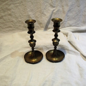 Brass Candlesticks, Pair of Old Colonial Candlesticks, Vintage Antique Candle Holders