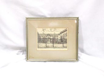 St. Catherine's College Cambridge Signed Lithograph, Antique Architectural Framed Art