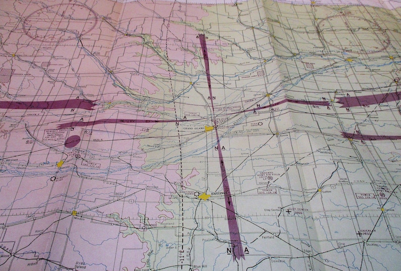 1945 Nebraska Airspace Vintage Flight Chart Map Aeronautical Map Vintage Pilot/'s Map Lincoln and Platte River Omaha
