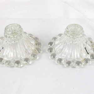 Vintage Beaded Glass Candlestick Pair: Clear Crystal Candle Holders
