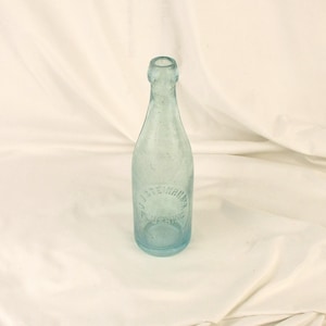 Glass Bottle, Antique Hand Blown Aqua Blob Top Bottle, J. J. Steinhilber, Flushing, Pennsylvania Soda or Brewery Salvage