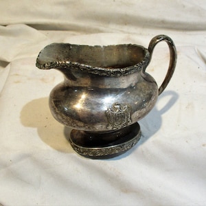 Ornately Etched Silver Creamer, Hallmarked, Majestic Hotel Philadelphia Silver Creamer, Tarnished and Shabby Chic