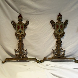 Andiron Fireplace Fronts, Pair of French Medieval Armorial Fleur De Lis Architectural Salvage Decorative Metal