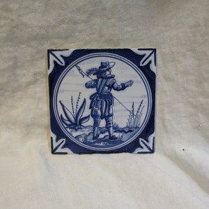 Delft Tile, Vintage Blue & White, Hand Painted Spear and Soldier, Architectural Salvage Tile